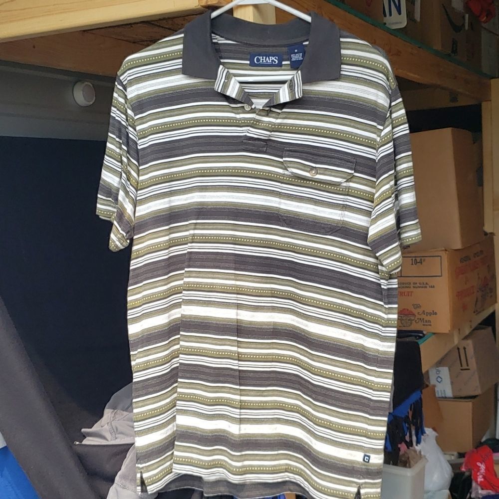 EUC Chaps Green Striped Polo Golf Shirt Sz M